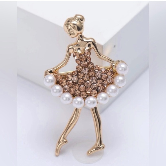 Jewelry - Elegant Gold and Brown Ballerina Brooch
